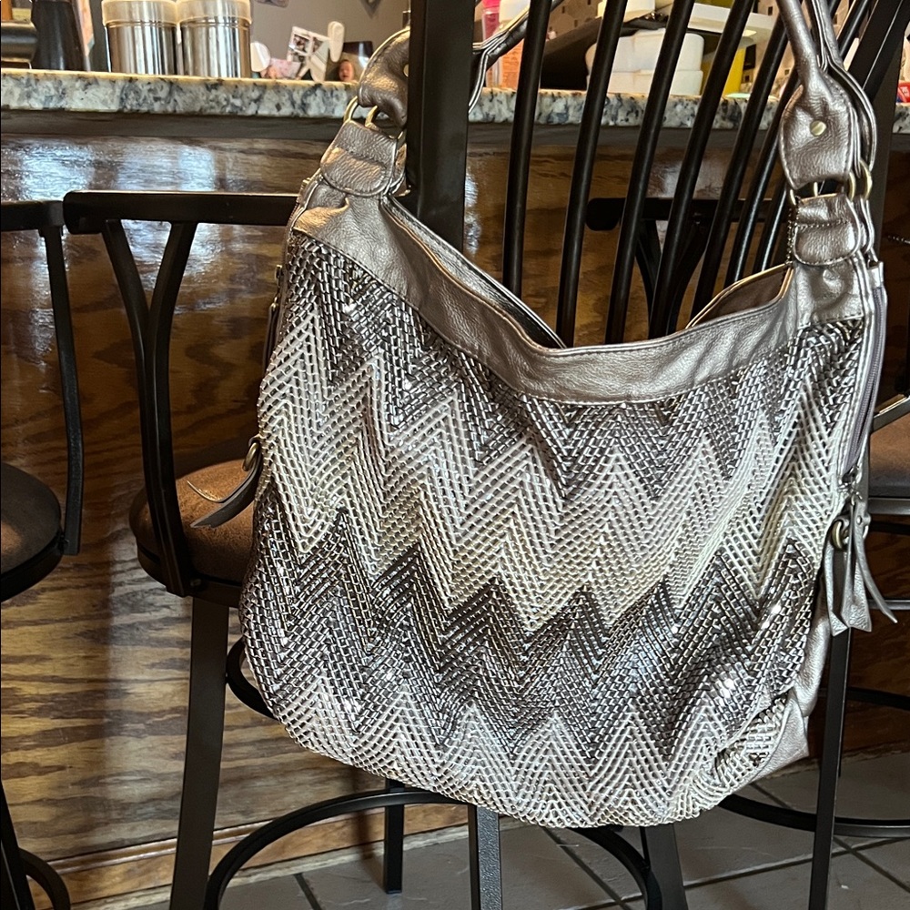 Big Buddha Metallic Chevron Shoulder Bag